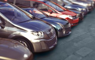 Cars in a line at a dealership