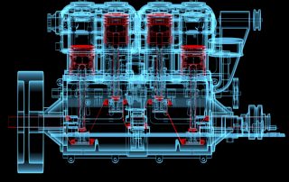 Internal combustion engine (3D xray red and blue transparent)