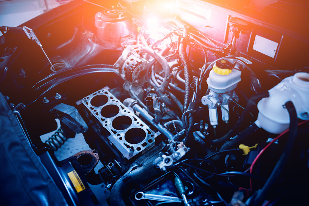 Under the hood during an engine auto repair