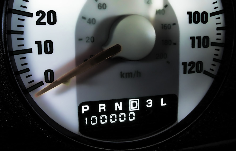 Odometer displaying 100,000 miles