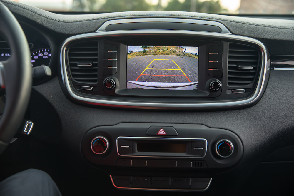 View of car backup camera console