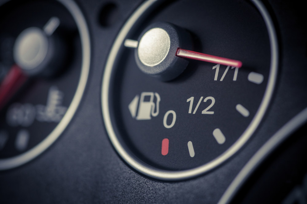 Fuel gauge on automobile.