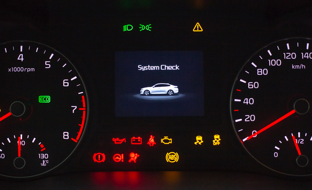 Dashboard lights on vehicle.