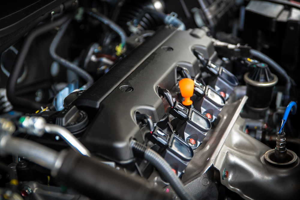 Under-the-hood view of car components.