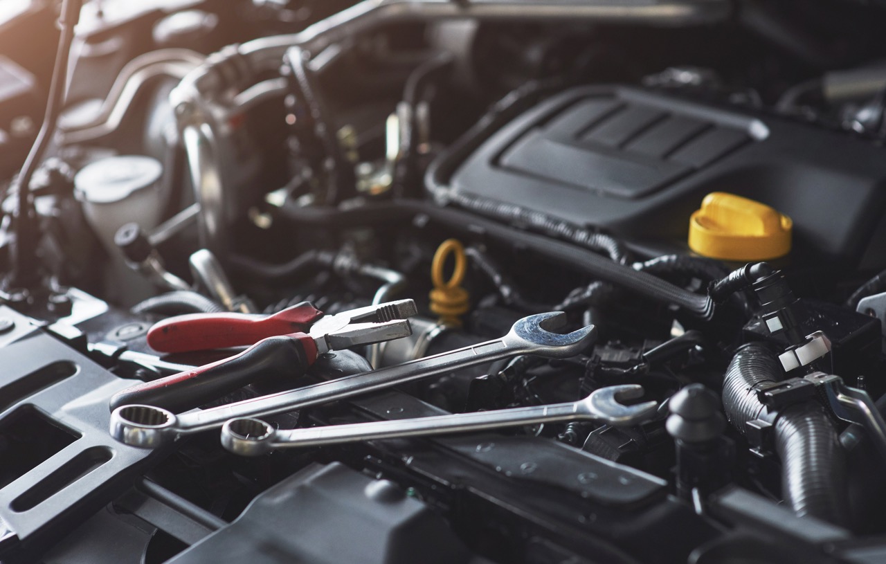 car engine in repair shop