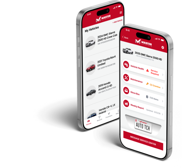 Master AutoTech app home screen and vehicle profile